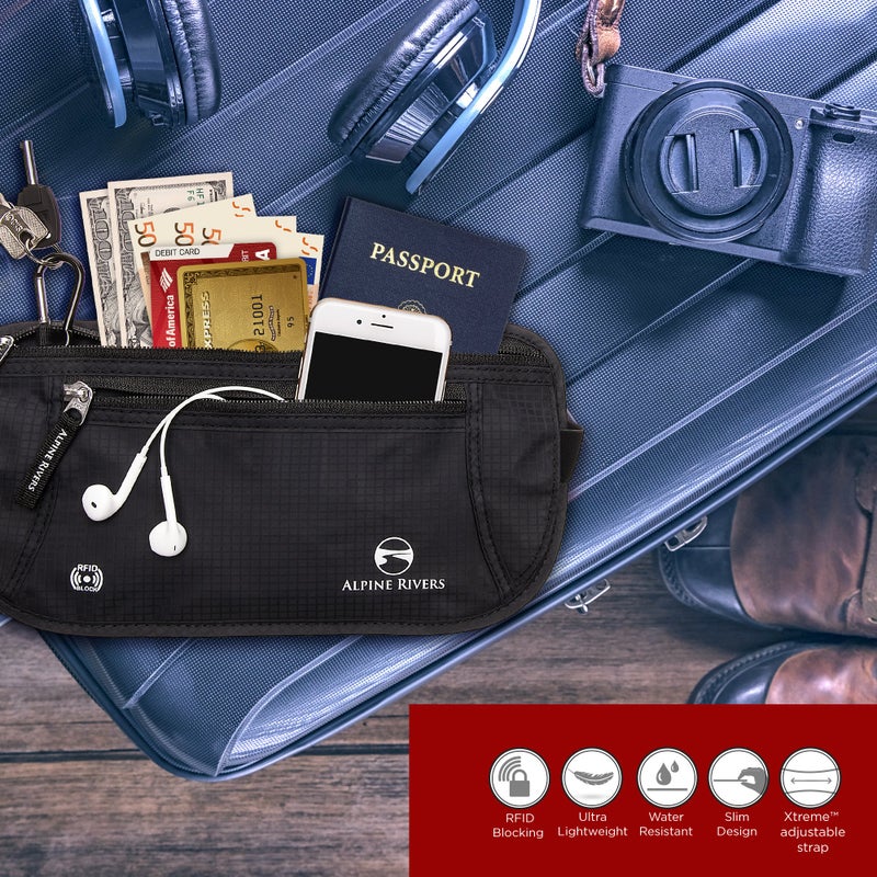 Alpine Rivers RFID Money Belt for Travel - Hidden Waist Pouch Passport Holder with RFID Card Sleeves, Slim and Adjustable Fit for Men and Women - Image 4